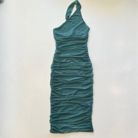 NEW ZARA Fitted Organza  Halter Midi Dress in Green, Size S - Picture 14 of 16